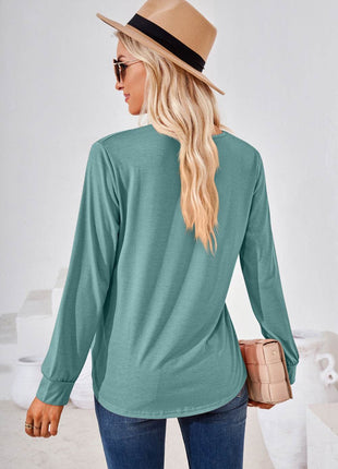 Square Neck Ruched Long Sleeve Blouse - MimiStylez