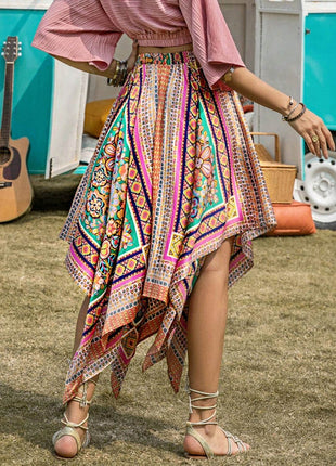 Printed High Waist Handkerchief Hem Skirt - MimiStylez