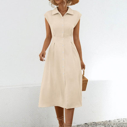 Button Up Cap Sleeve Midi Dress - MimiStylez