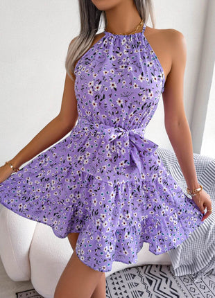 Tied Printed Grecian Neck Mini Dress - MimiStylez