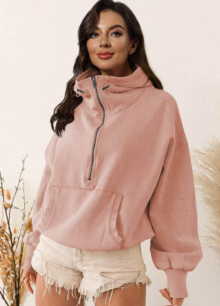 Zip-Up Dropped Shoulder Hoodie - MimiStylez