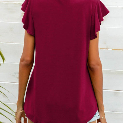 Round Neck Butterfly Sleeve Top - MimiStylez