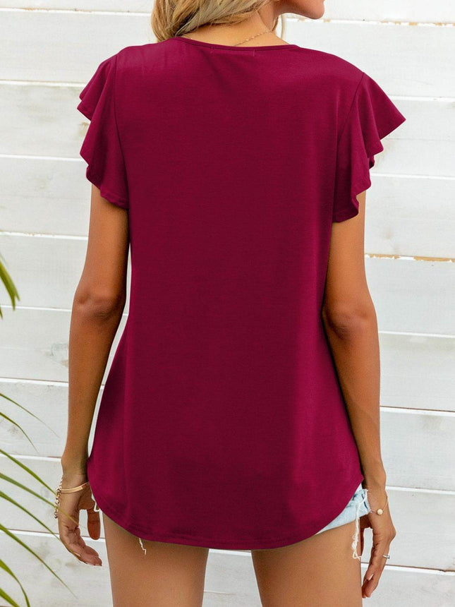 Round Neck Butterfly Sleeve Top - MimiStylez