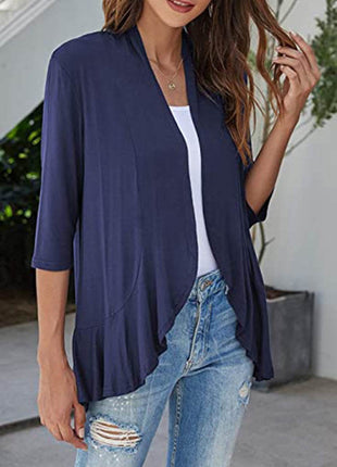 Open Front Three-Quarter Sleeve Cardigan - MimiStylez