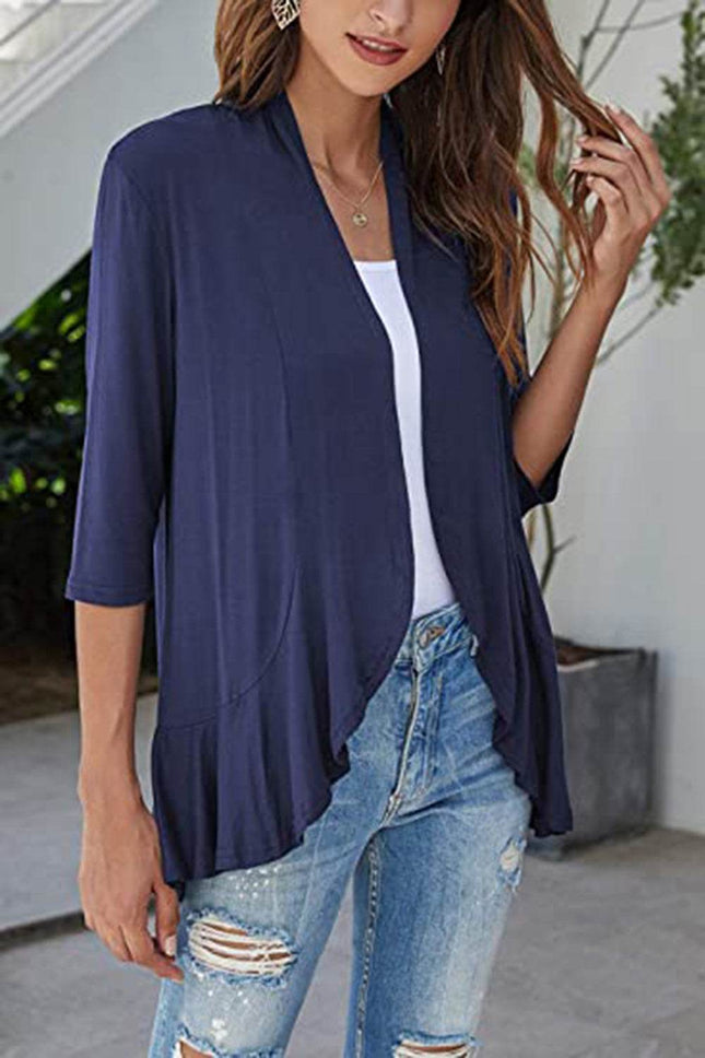 Open Front Three-Quarter Sleeve Cardigan - MimiStylez