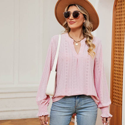 Notched Neck Flounce Sleeve Blouse - MimiStylez