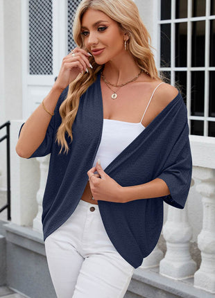 Eyelet Open Front Half Sleeve Cardigan - MimiStylez