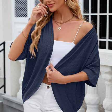 Eyelet Open Front Half Sleeve Cardigan - MimiStylez