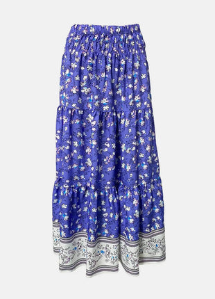 Full Size Tiered Printed Elastic Waist Skirt - MimiStylez