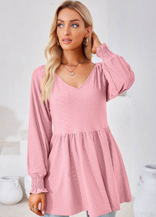 V-Neck Lantern Sleeve Blouse - MimiStylez