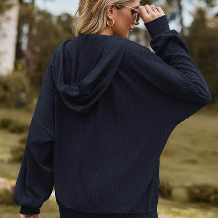 Cable-Knit Long Sleeve Hooded Jacket - MimiStylez