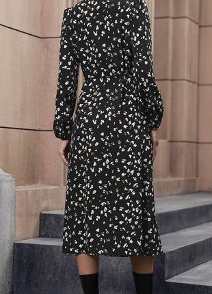 Printed Surplice Neck Long Sleeve Dress - MimiStylez
