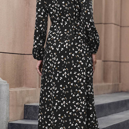 Printed Surplice Neck Long Sleeve Dress - MimiStylez