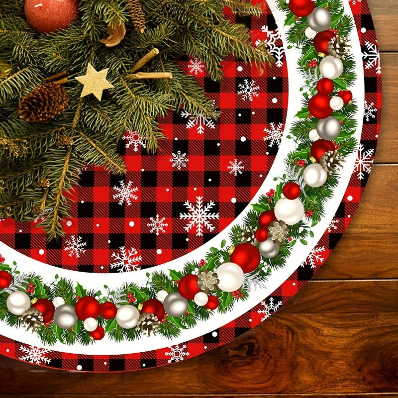 1pc, Festive Red & Black Plaid Christmas Tree Skirt, 35.43inch/47.24inch, Polyester, Holiday Tree Mat for Indoor & Outdoor Decor, Merry Christmas & New Year's Gift, Xmas Tree Bottom Decoration