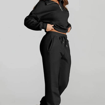 Quarter Zip Top and Drawstring Pants Active Set - MimiStylez