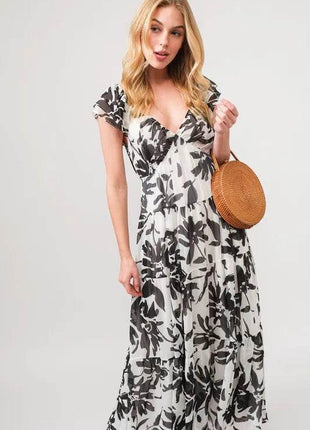 And The Why Ruffled Sleeve Tiered Floral Print Maxi Dress - MimiStylez