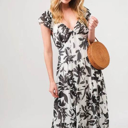 And The Why Ruffled Sleeve Tiered Floral Print Maxi Dress - MimiStylez