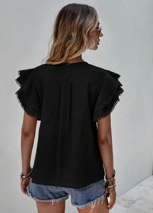 Ruffled Cap Sleeve Round Neck Blouse - MimiStylez