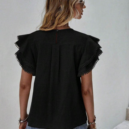 Ruffled Cap Sleeve Round Neck Blouse - MimiStylez