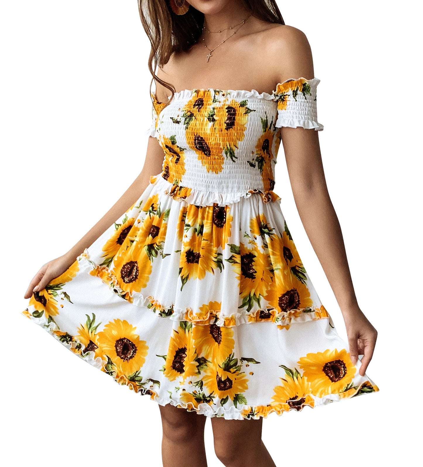 Ruffled short sleeve halter dress