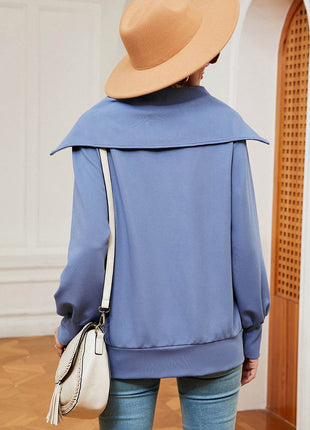 Half Zip Lantern Sleeve Sweatshirt - MimiStylez