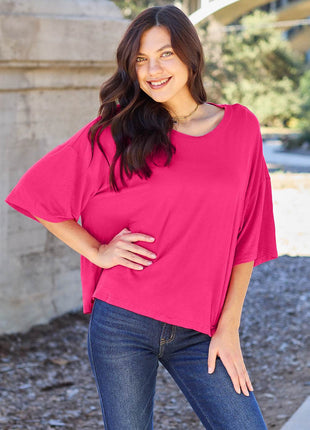 Basic Bae Full Size Round Neck Drop Shoulder T-Shirt - MimiStylez