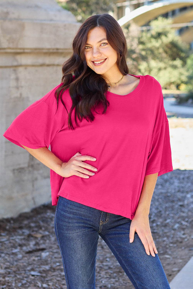 Basic Bae Full Size Round Neck Drop Shoulder T-Shirt - MimiStylez