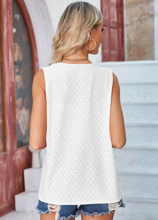 Eyelet Open Front Sleeveless Cardigan - MimiStylez