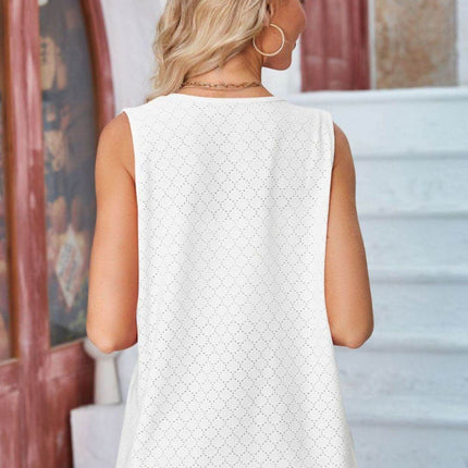 Eyelet Open Front Sleeveless Cardigan - MimiStylez