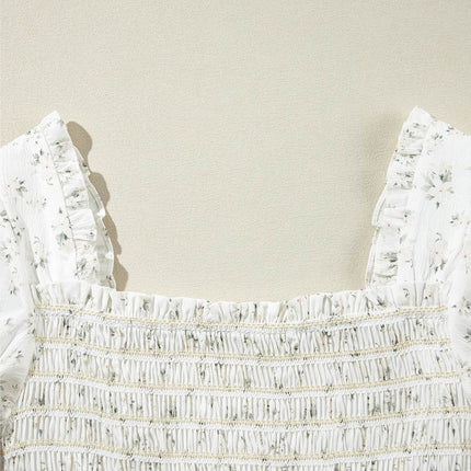 Smocked Printed Short Sleeve Jumpsuit - MimiStylez