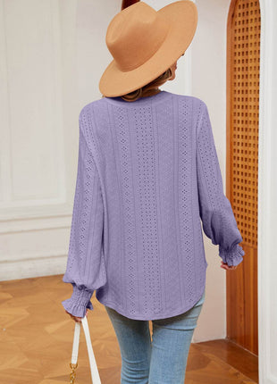 Notched Neck Flounce Sleeve Blouse - MimiStylez