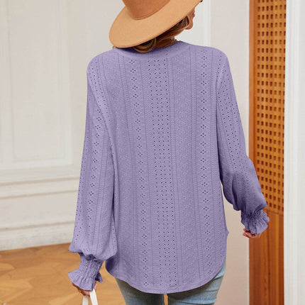 Notched Neck Flounce Sleeve Blouse - MimiStylez