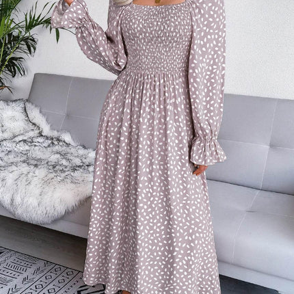 Smocked Square Neck Flounce Sleeve Dress - MimiStylez