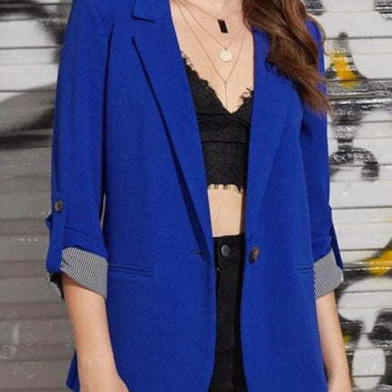 Lapel Collar Roll-Tab Sleeve Blazer - MimiStylez
