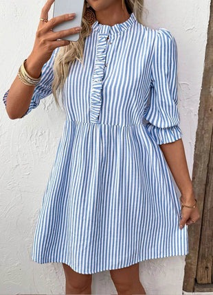 Striped Half Sleeve Mini Shirt Dress - MimiStylez