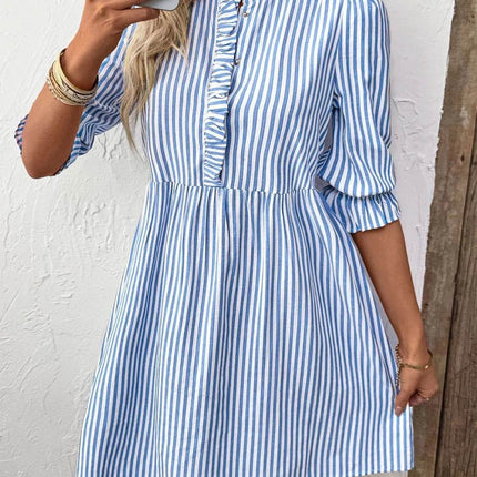 Striped Half Sleeve Mini Shirt Dress - MimiStylez