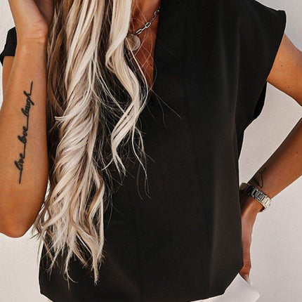 V-Neck Cap Sleeve Blouse - MimiStylez