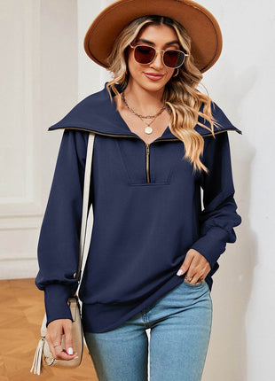 Half Zip Lantern Sleeve Sweatshirt - MimiStylez