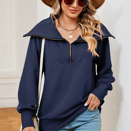 Half Zip Lantern Sleeve Sweatshirt - MimiStylez