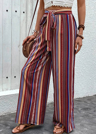 Perfee Tied Geometric Wide Leg Pants - MimiStylez