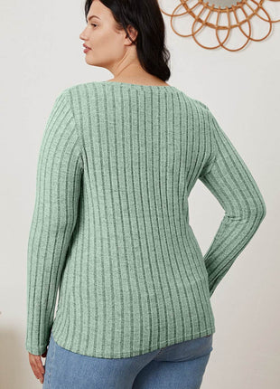 Basic Bae Full Size Ribbed V-Neck Long Sleeve T-Shirt - MimiStylez