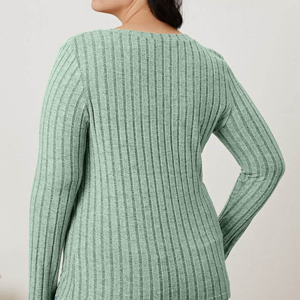 Basic Bae Full Size Ribbed V-Neck Long Sleeve T-Shirt - MimiStylez