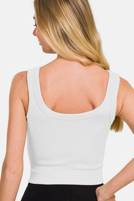 Zenana Ribbed Round Neck Cropped Tank - MimiStylez