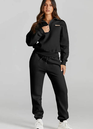 Quarter Zip Top and Drawstring Pants Active Set - MimiStylez