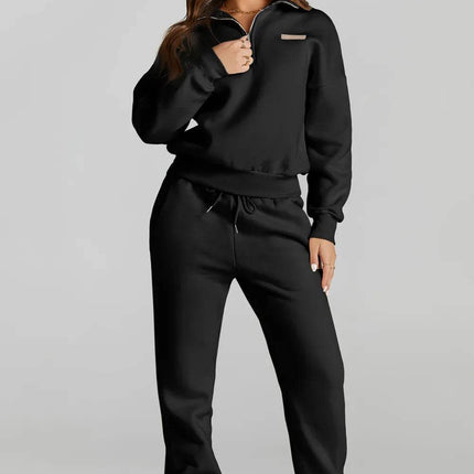 Quarter Zip Top and Drawstring Pants Active Set - MimiStylez