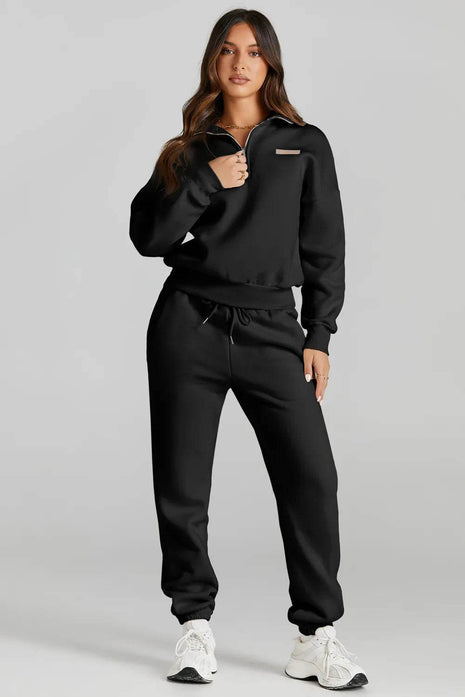 Quarter Zip Top and Drawstring Pants Active Set - MimiStylez