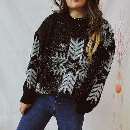 Snowflake Pattern Long Sleeve Sweater - MimiStylez
