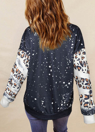Leopard Round Neck Long Sleeve Sweatshirt - MimiStylez