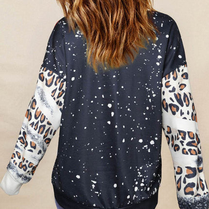 Leopard Round Neck Long Sleeve Sweatshirt - MimiStylez