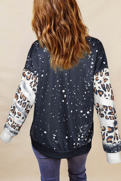 Leopard Round Neck Long Sleeve Sweatshirt - MimiStylez